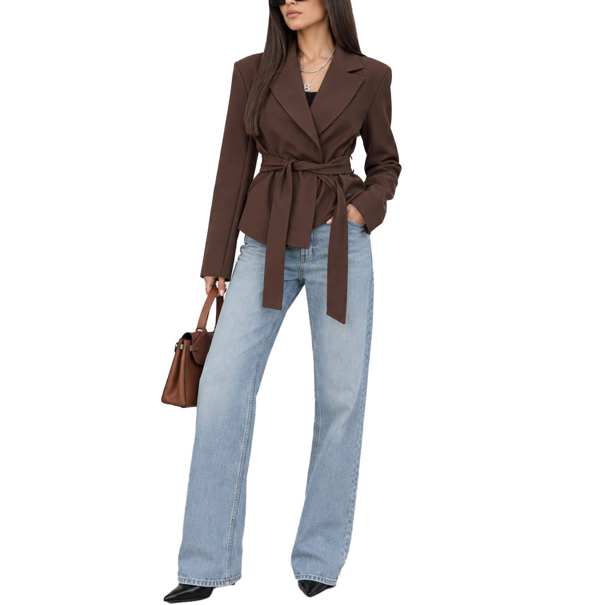 toocool giacca donna sfoderata elegante cintura coprispalle toocool vi 56210 nero taglia unica
