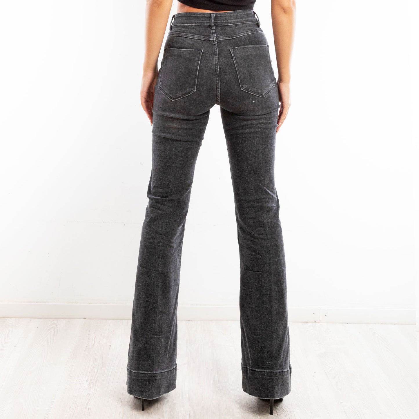 toocool jeans donna pantaloni campana zampa elefante flare pantaloni elasticizzati vita alta toocool km3560 nero xs