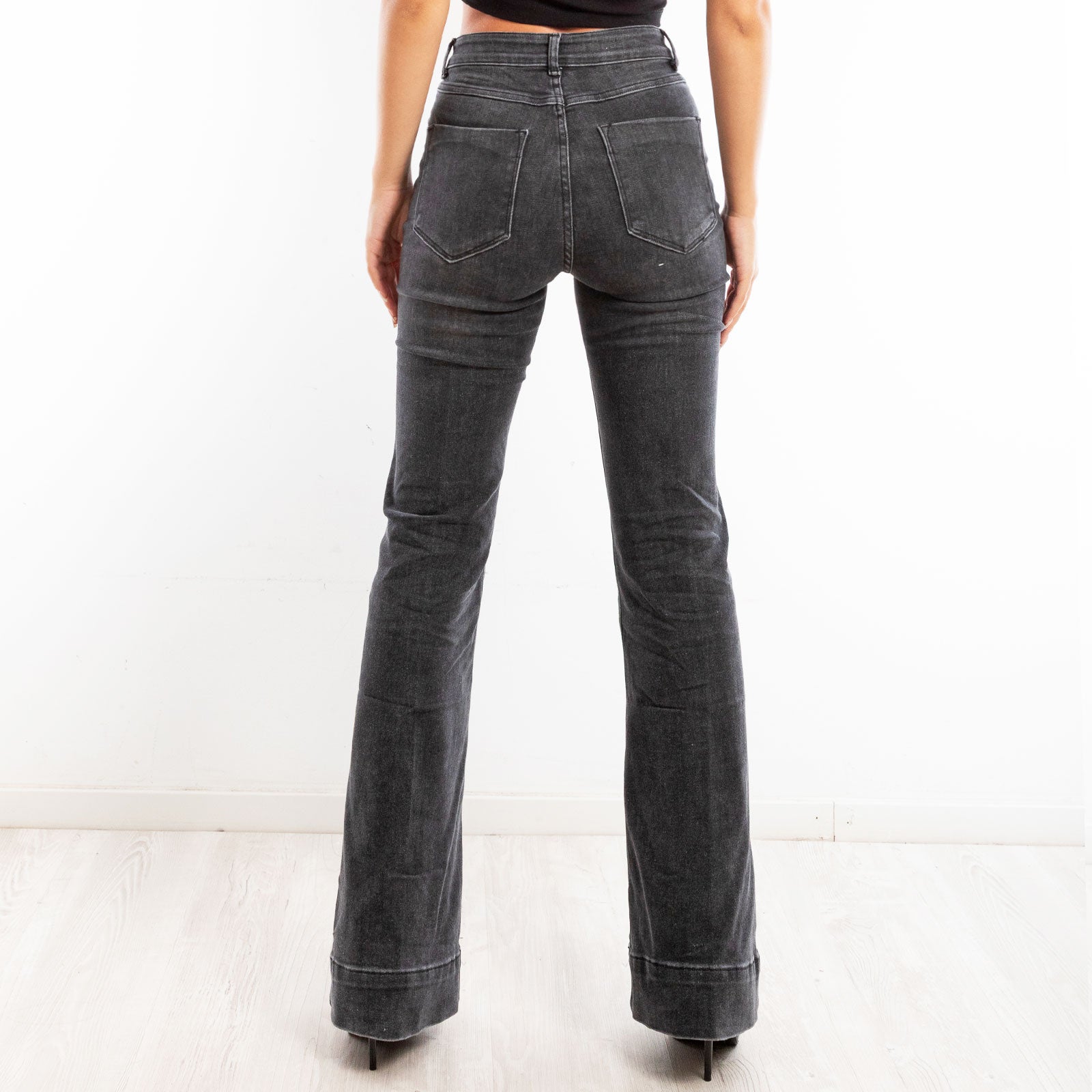 toocool jeans donna pantaloni campana zampa elefante flare pantaloni elasticizzati vita alta toocool km3560 nero xs