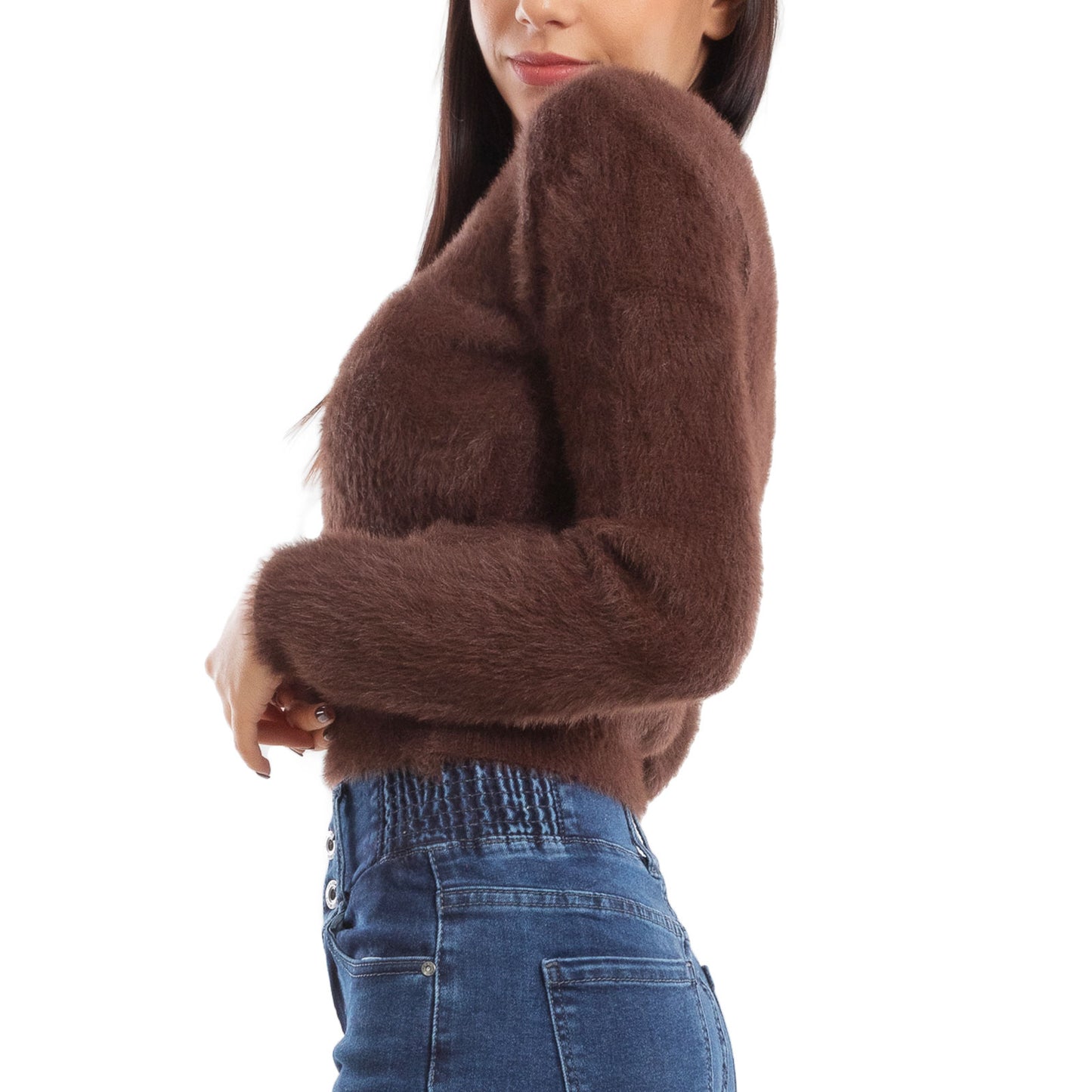 toocool maglione donna peloso pullover corto aderente invernale scollo v toocool 9390 nero sm