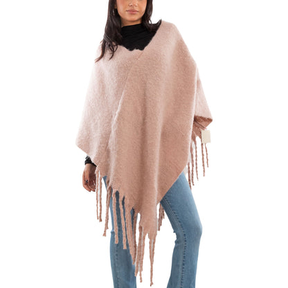 toocool poncho donna coprispalle mantella tricot caldo frange scialle lana toocool bs a301 nero taglia unica