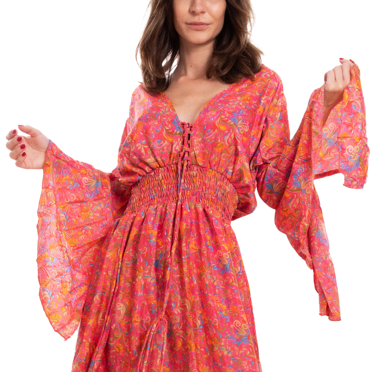 toocool vestito lungo donna abito boho chic fantasia etnica toocool rk 2021 rosso sl