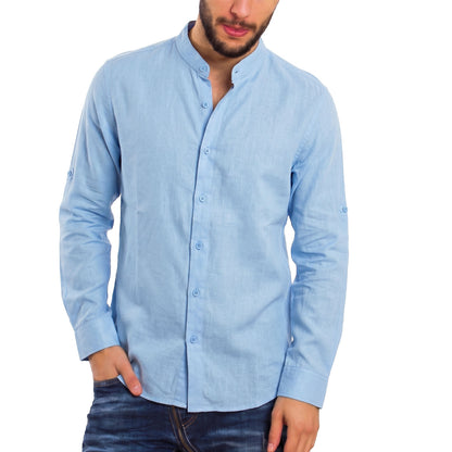 toocool camicia uomo misto lino maniche lunghe bottone regolabile collo alla coreana toocool z 909 nero s