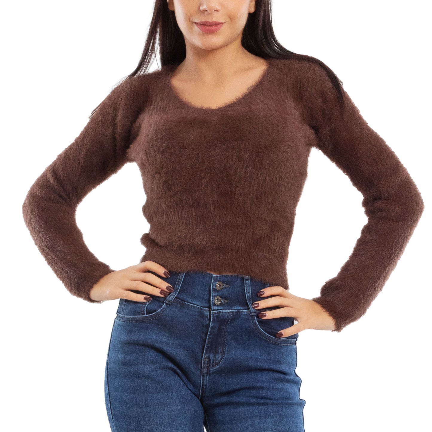 toocool maglione donna peloso pullover corto aderente invernale scollo v toocool 9390 nero sm