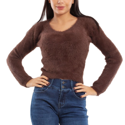 toocool maglione donna peloso pullover corto aderente invernale scollo v toocool 9390 nero sm