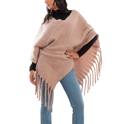 toocool poncho donna coprispalle mantella tricot caldo frange scialle lana toocool bs a301 nero taglia unica