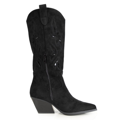 toocool stivali texani al ginocchio estivi e autunnali con ricami e intagli traforati punta allungata stile boho chic country toocool g720 nero 36