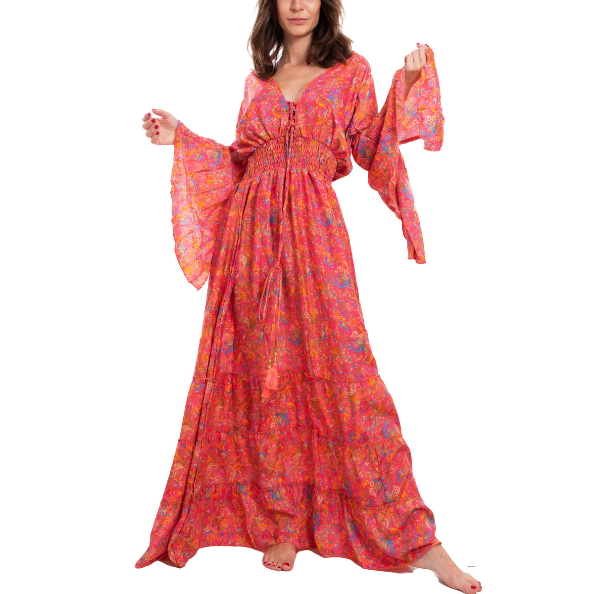 toocool vestito lungo donna abito boho chic fantasia etnica toocool rk 2021 rosso sl