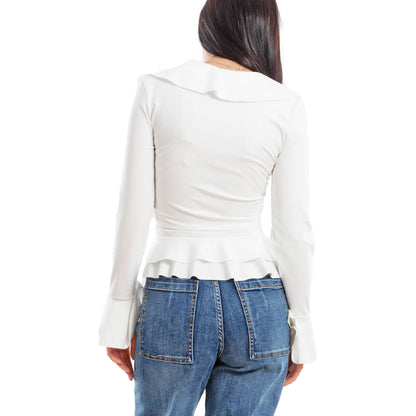 toocool blusa donna elegante elasticizzata con ruches e volant maniche svasate a campana top casual chic toocool vi 8231 nero sm