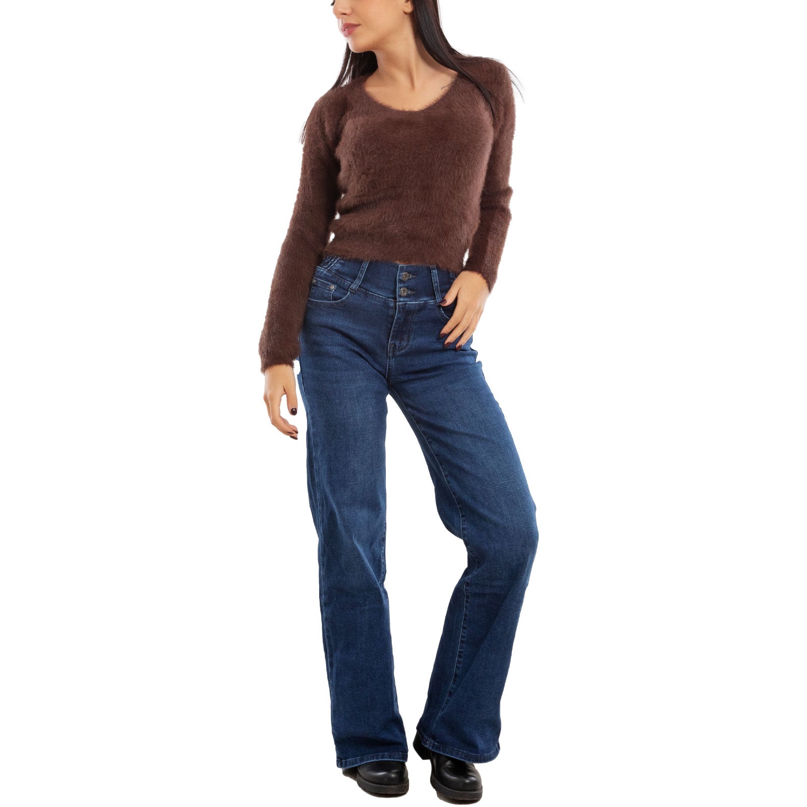 toocool maglione donna peloso pullover corto aderente invernale scollo v toocool 9390 nero sm