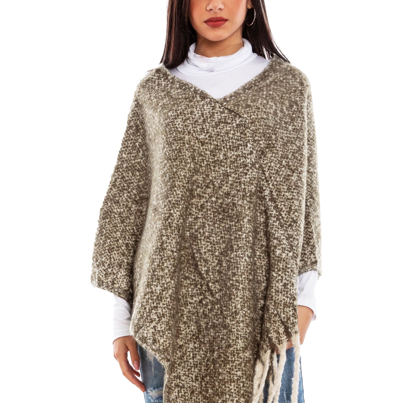 toocool poncho donna coprispalle mantella tricot caldo frange scialle lana toocool a302 nero taglia unica