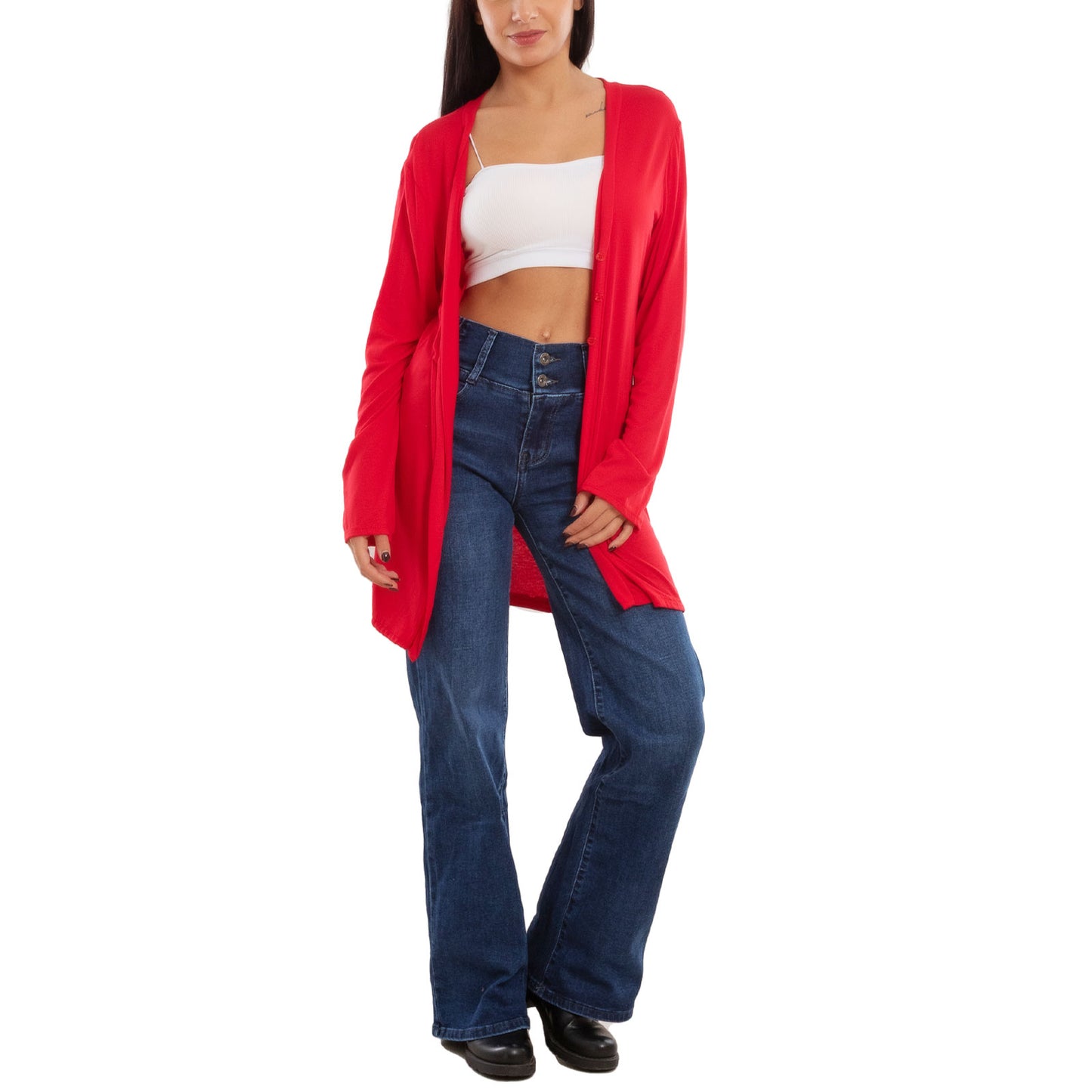 toocool cardigan lungo donna elegante coprispalle spolverino bottoni manica lunga toocool vb 4222 nero sl