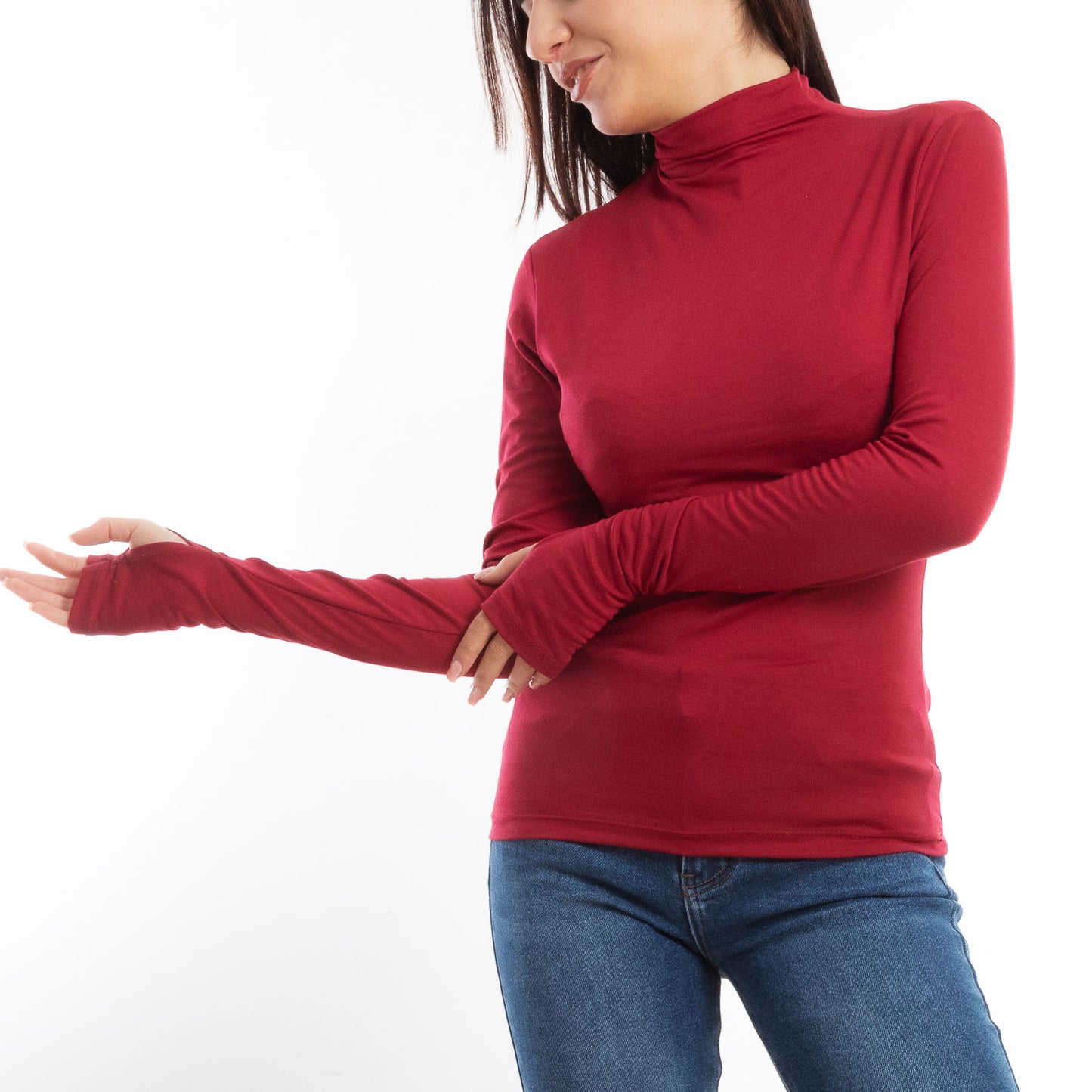 toocool maglia donna blusa maniche lunghe foro per pollice vi 5255