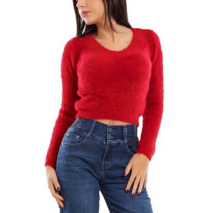 toocool maglione donna peloso pullover corto aderente invernale scollo v toocool 9390 nero sm