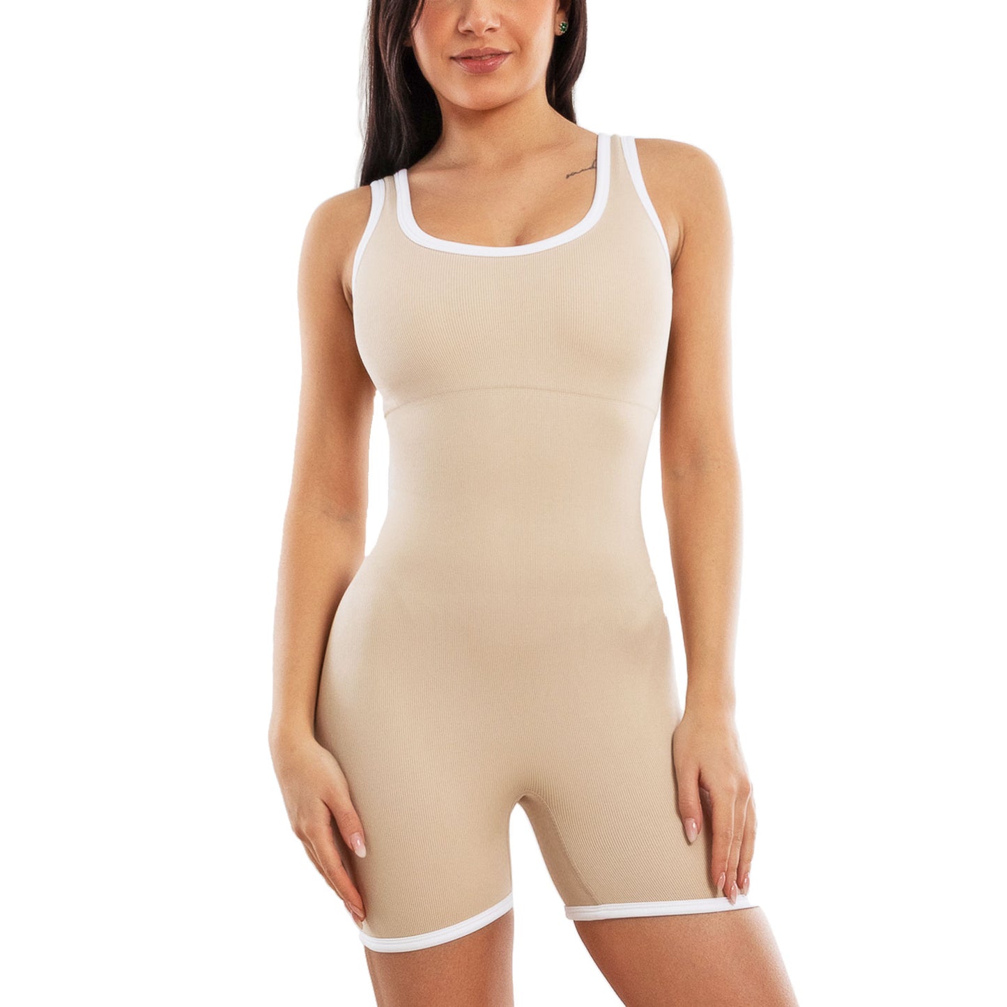 toocool tutina sportiva donna aderente a costine jumpsuit corta fitness coppe fisse push up body modellante sportivo toocool s90116 nero sm
