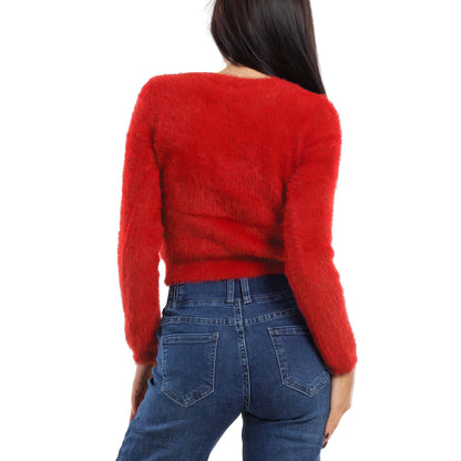 toocool maglione donna peloso pullover corto aderente invernale scollo v toocool 9390 nero sm