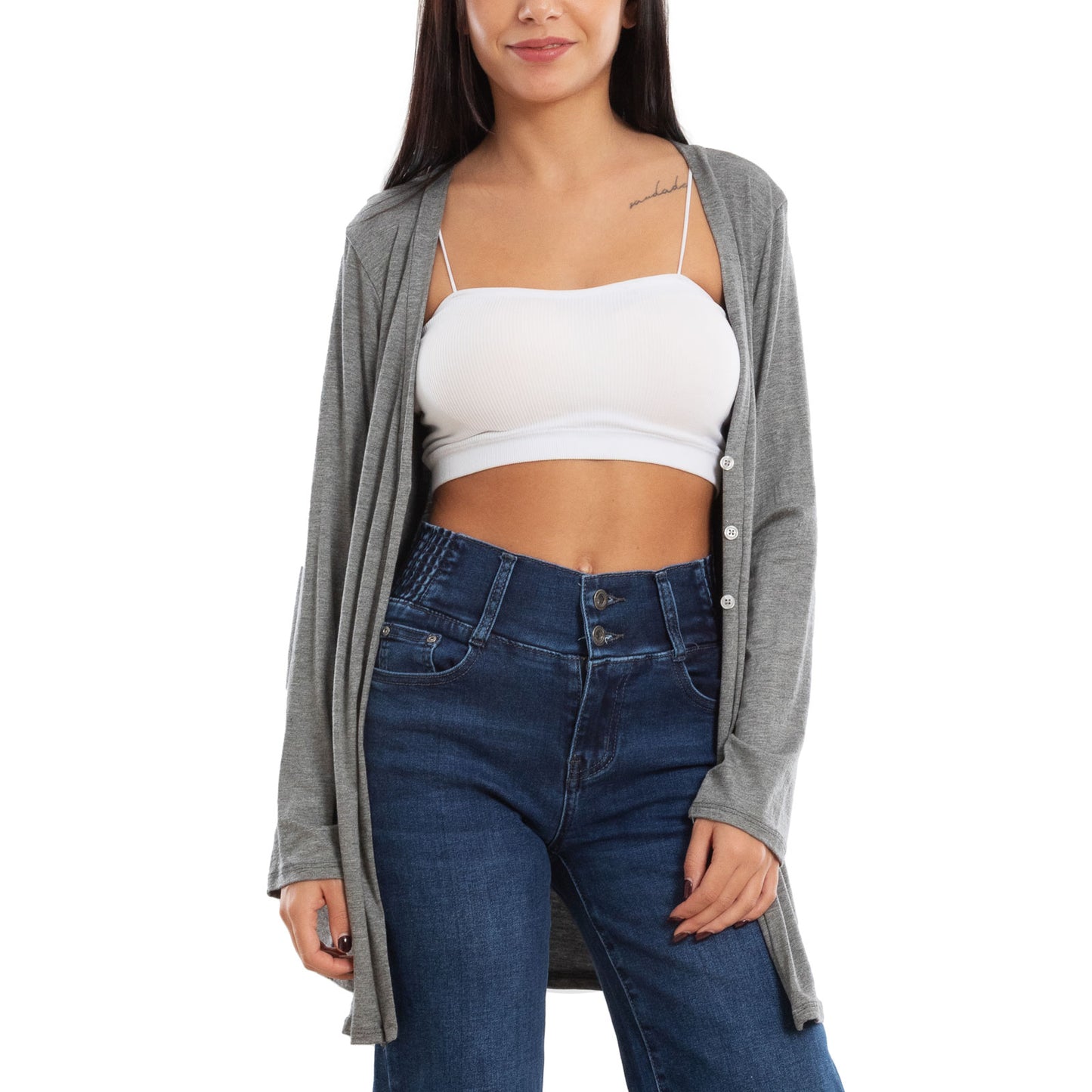 toocool cardigan lungo donna elegante coprispalle spolverino bottoni manica lunga toocool vb 4222 nero sl