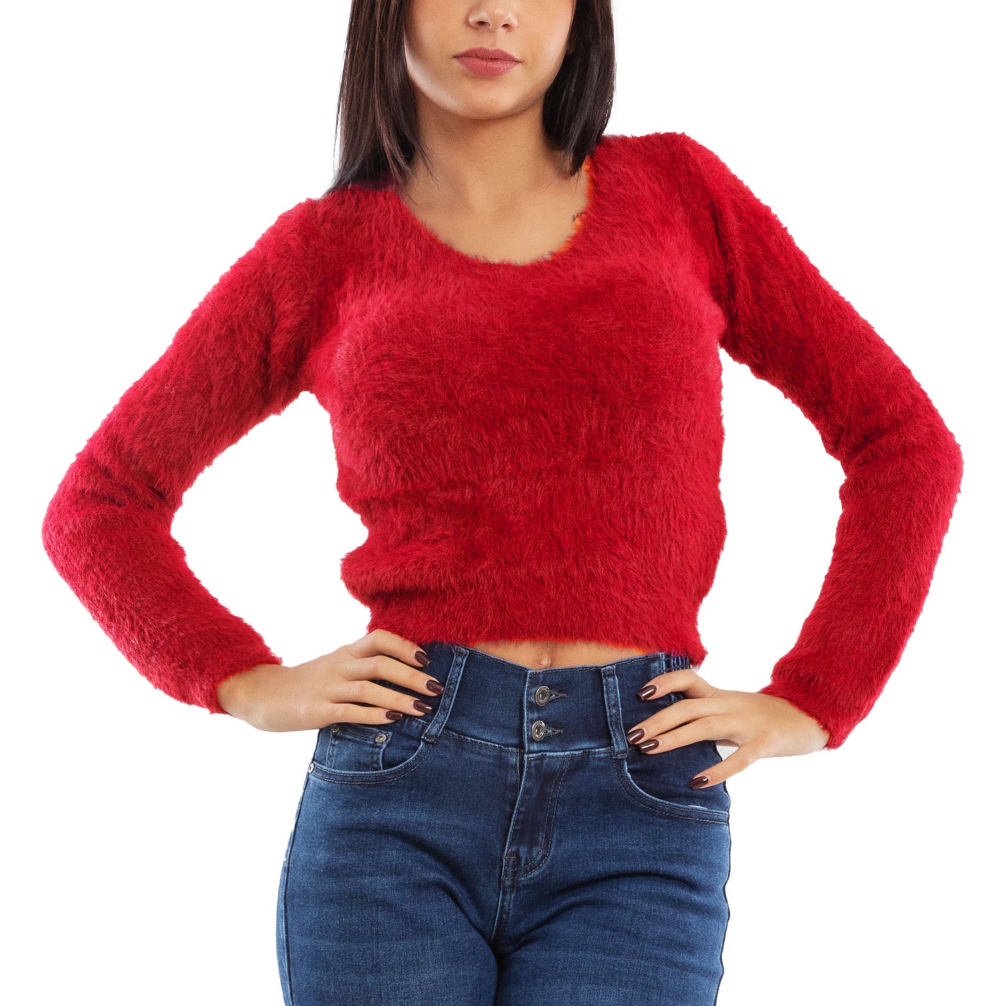 toocool maglione donna peloso pullover corto aderente invernale scollo v toocool 9390 nero sm