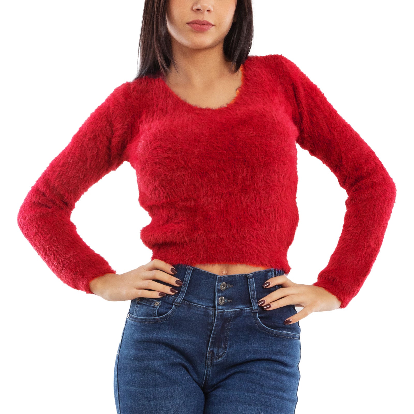 toocool maglione donna peloso pullover corto aderente invernale scollo v toocool 9390 nero sm