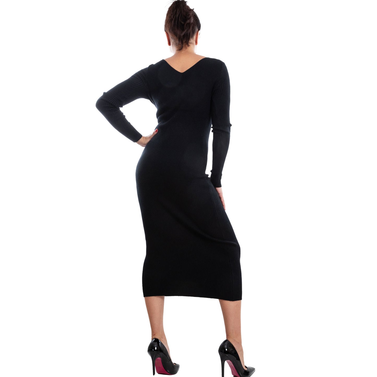 toocool abito donna in maglia a costine vestito midi slim fit manica lunga elegante e casual toocool vi 17126 nero sm