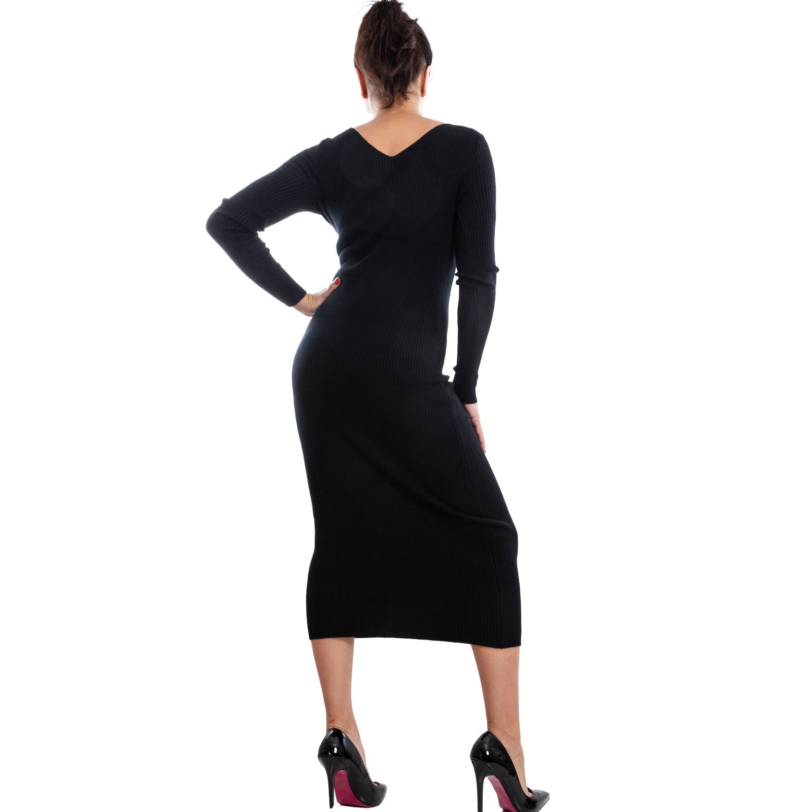 toocool abito donna in maglia a costine vestito midi slim fit manica lunga elegante e casual toocool vi 17126 nero sm