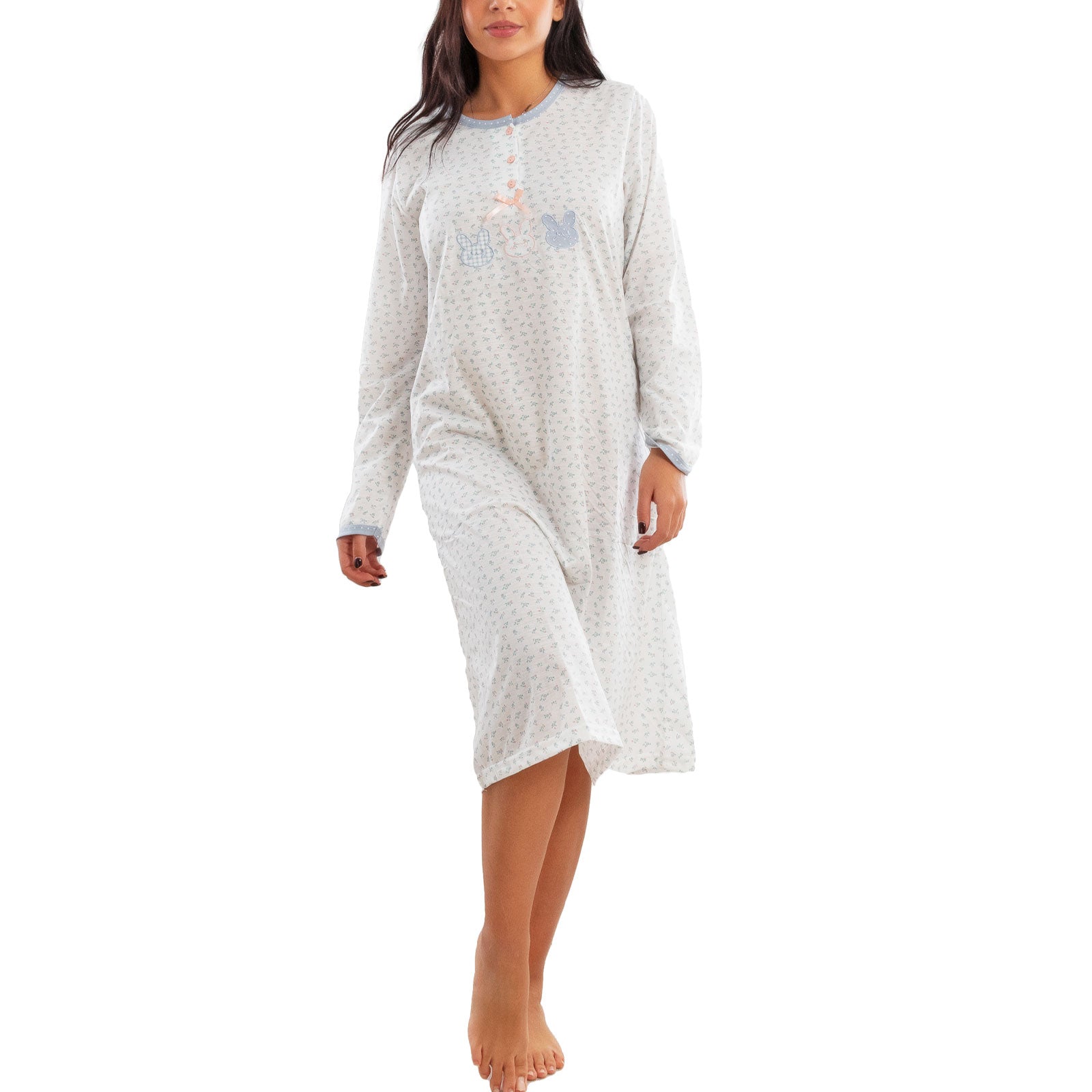 toocool camicia da notte donna manica lunga in misto cotone morbido fantasia fiori homewear 2089