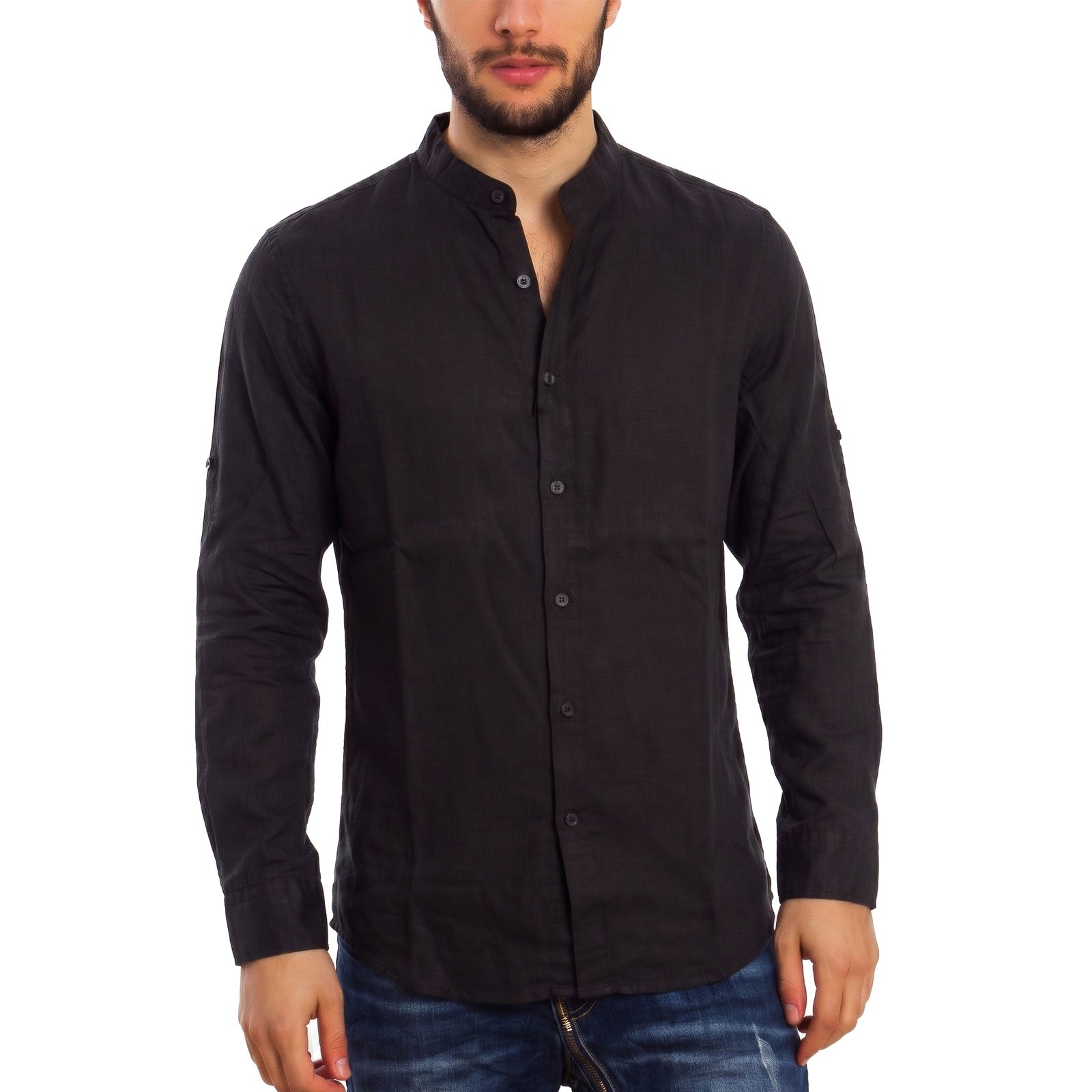 toocool camicia uomo misto lino maniche lunghe bottone regolabile collo alla coreana toocool z 909 nero s