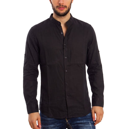 toocool camicia uomo misto lino maniche lunghe bottone regolabile collo alla coreana toocool z 909 nero s