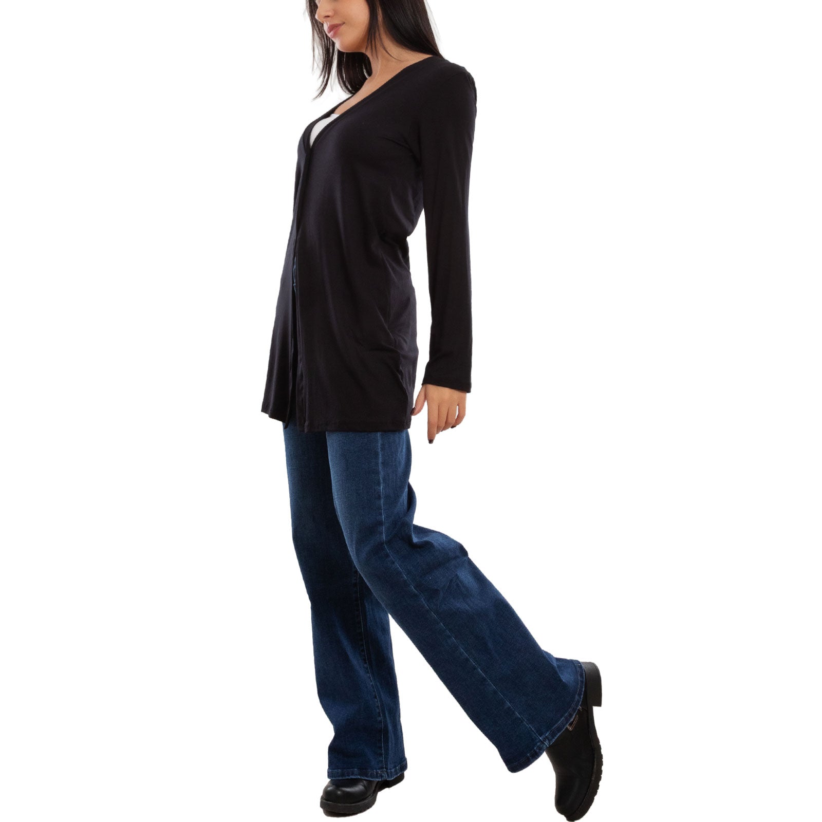 toocool cardigan lungo donna elegante coprispalle spolverino bottoni manica lunga toocool vb 4222 nero sl