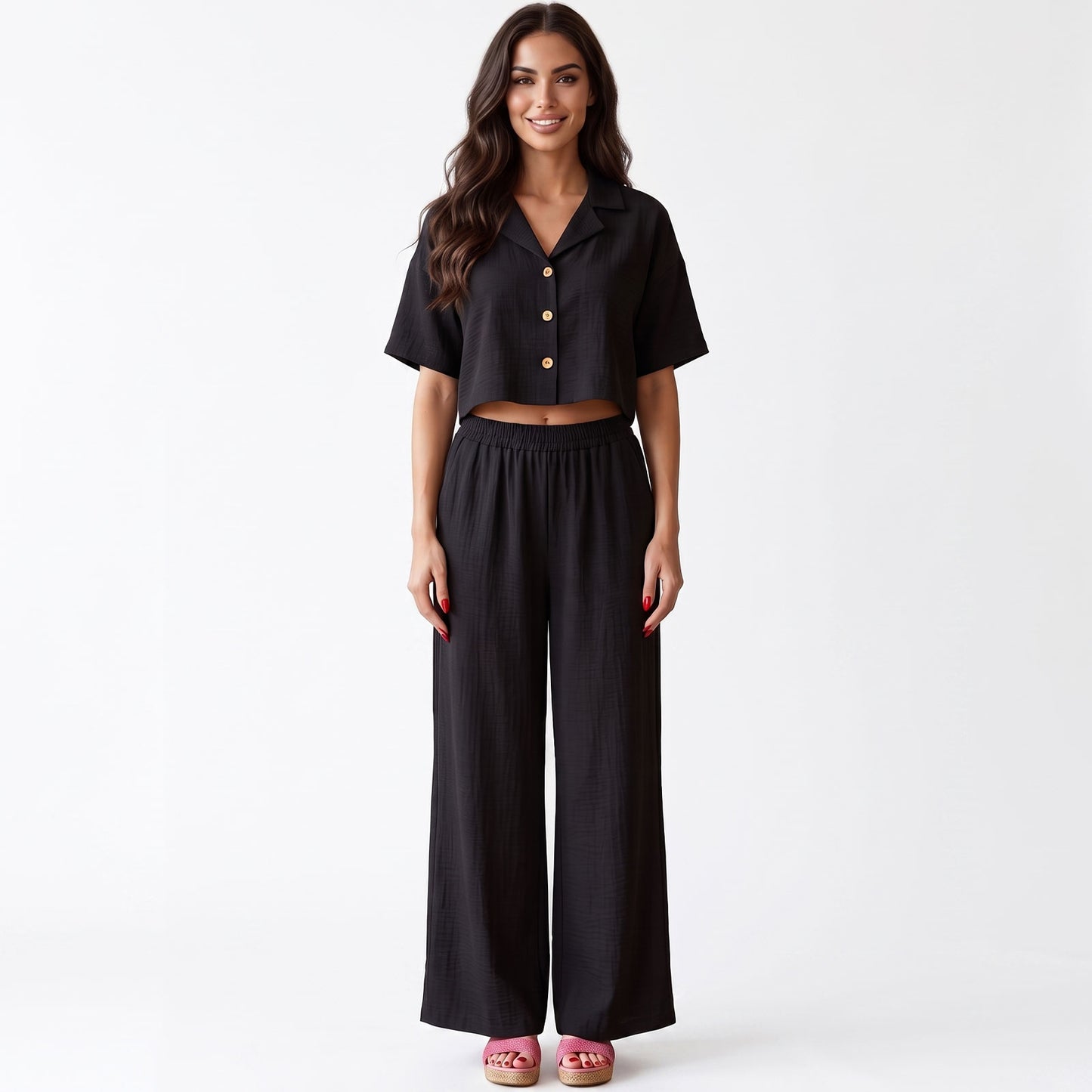 toocool completo donna crop top pantaloni palazzo casual toocool vi 5084
