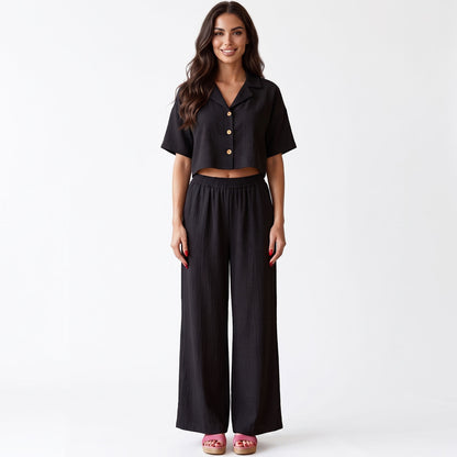 toocool completo donna crop top pantaloni palazzo casual toocool vi 5084