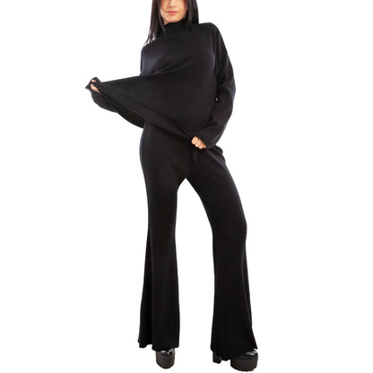 toocool completo donna maglia costine 2 pezzi set coordinato alto pantaloni zampa laccio tuta casual loungewear 59111