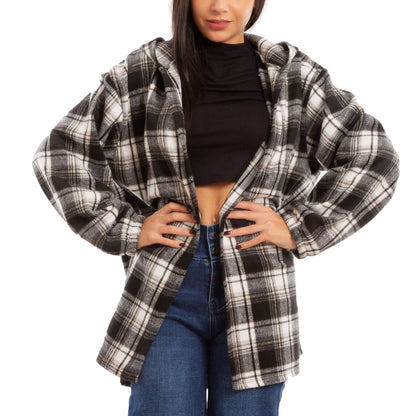 toocool giacca donna blazer felpa cardigan flanella cappuccio scozzese quadri toocool vi 5790 nero sl