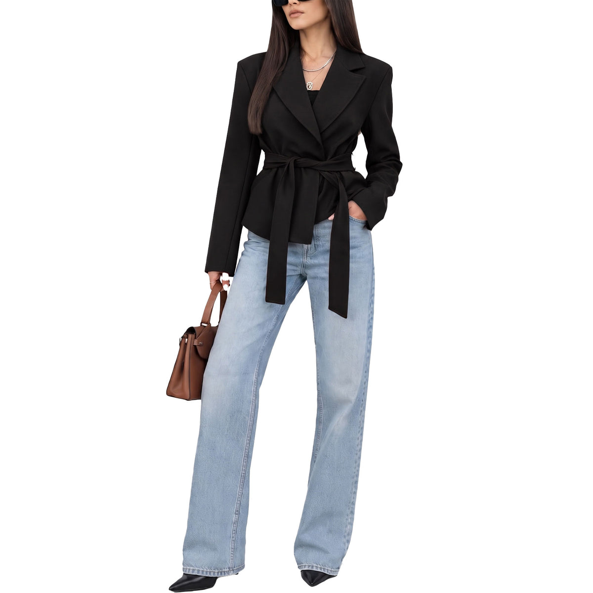 toocool giacca donna sfoderata elegante cintura coprispalle toocool vi 56210 nero taglia unica