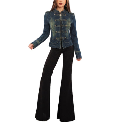 toocool giacca giubbotto jeans donna stile militare zip toocool jf672a blu xs