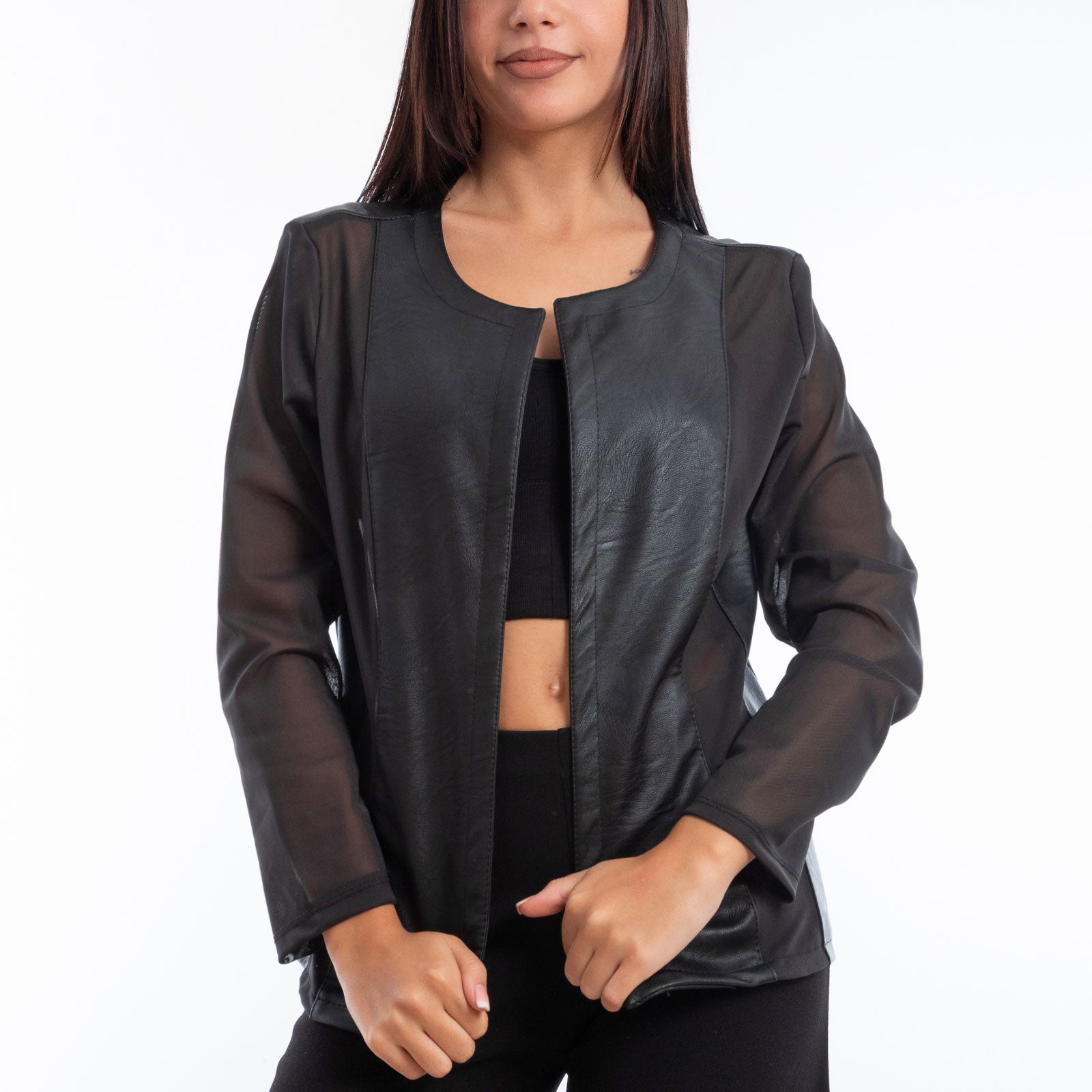 toocool giacca pelle sintetica donna velata elegante g987