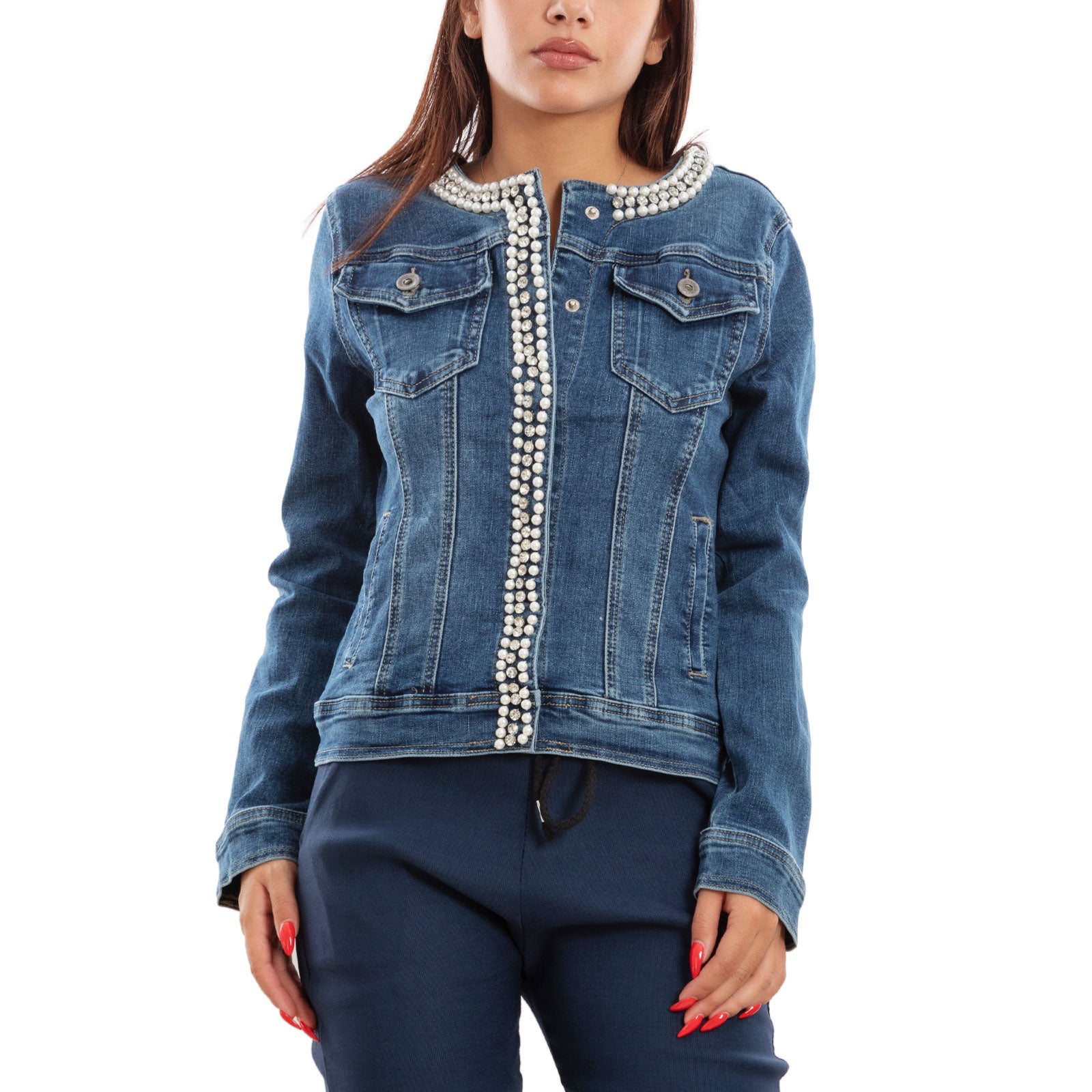 toocool giubbotto donna giacca jeans denim giacchetto giubbino perle toocool