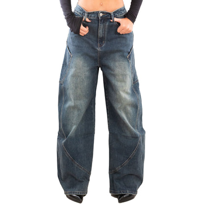 toocool jeans donna baggy banana pantaloni casual denim distressed lavaggio acido toocool 2mt691 blu xs