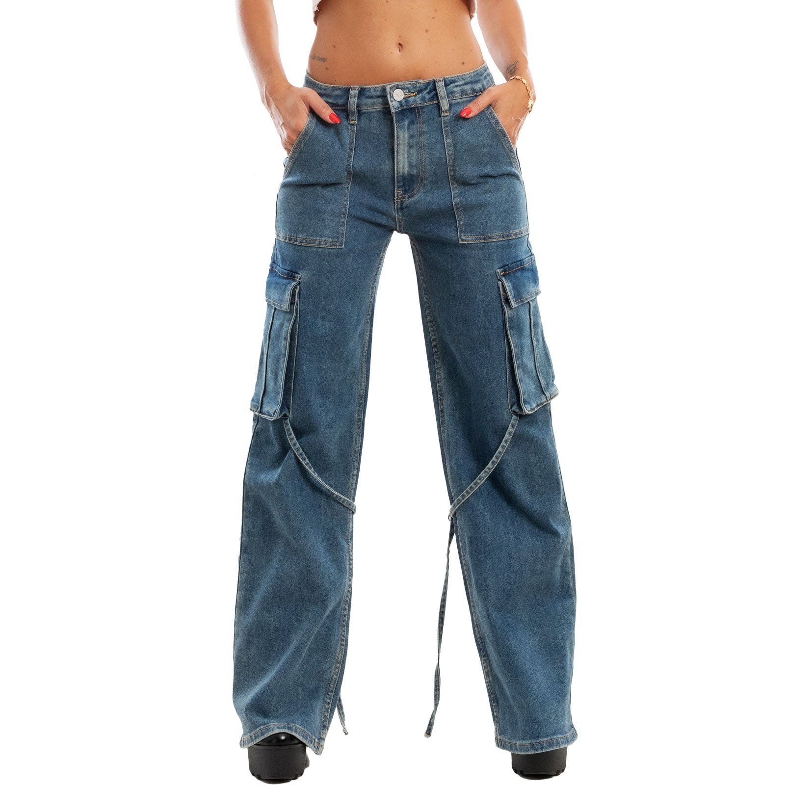 toocool jeans donna palazzo lacci tasconi baggy pantaloni rm2315a