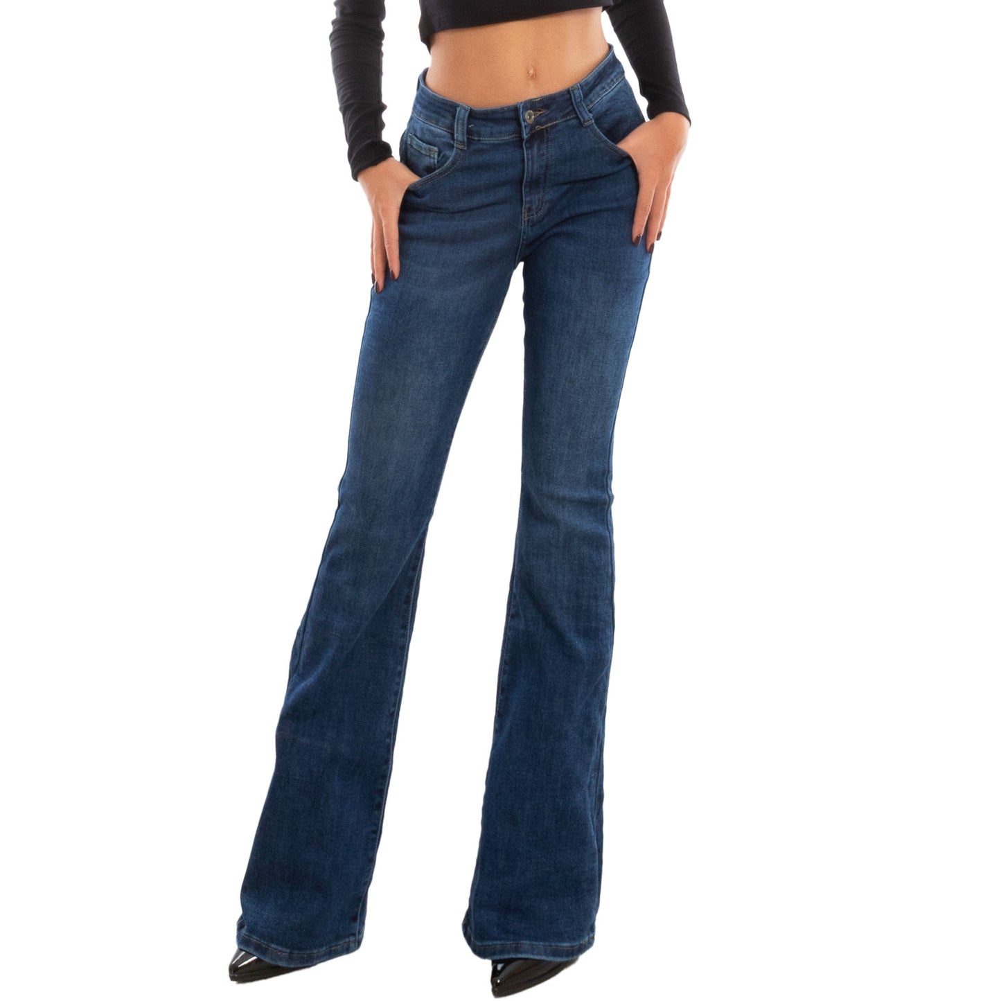 toocool jeans donna pantaloni curvy zampa elefante campana flare push up lavaggio scuro toocool vi 1209 blu m