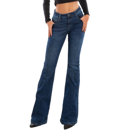 toocool jeans donna pantaloni curvy zampa elefante campana flare push up lavaggio scuro toocool vi 1209 blu m