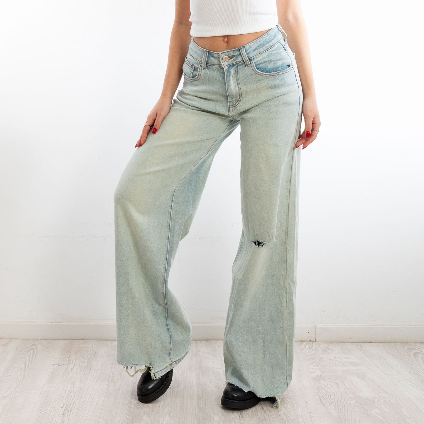 toocool jeans donna pantaloni strappati palazzo casual baggy dt126a