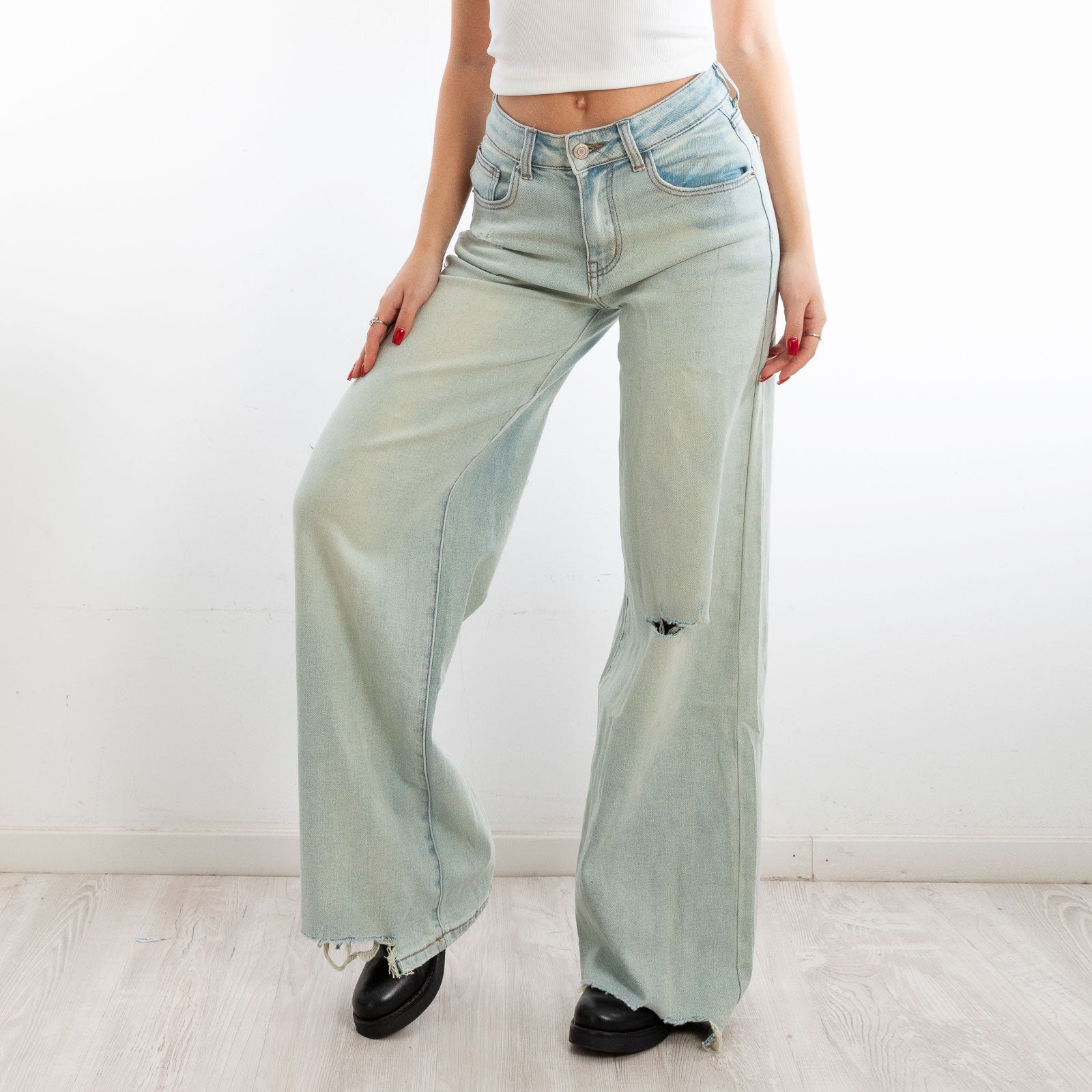 toocool jeans donna pantaloni strappati palazzo casual baggy dt126a