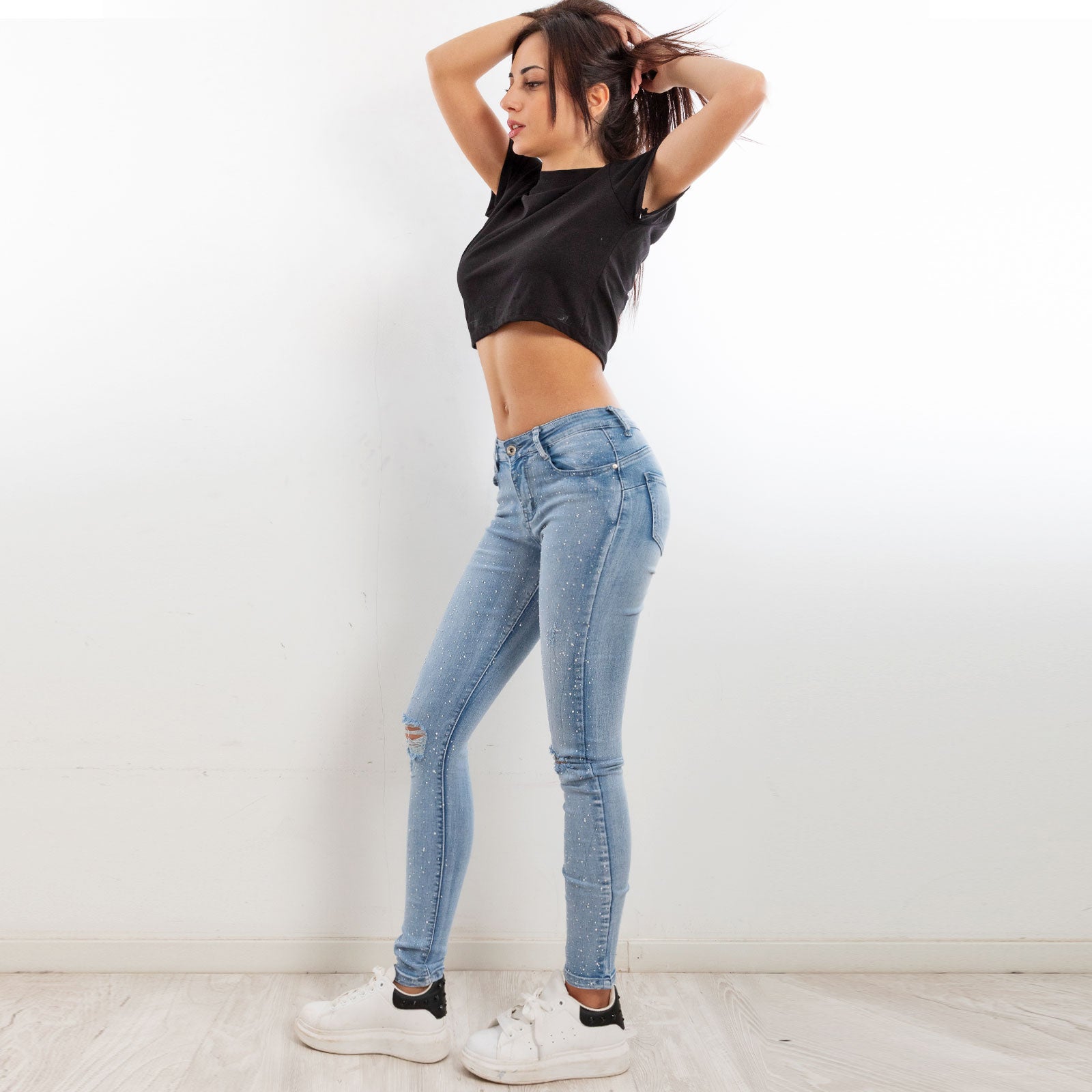 toocool jeans donna strass skinny tagliati strappati gf 2180