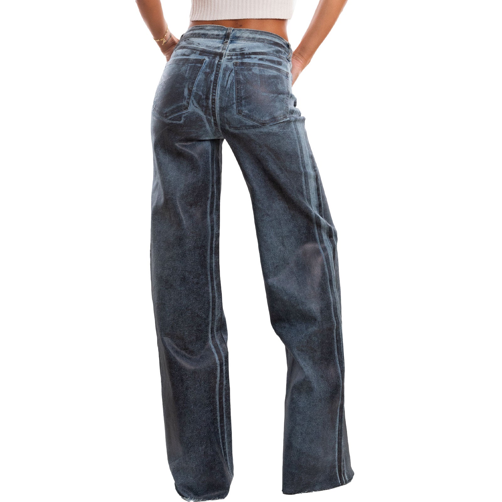 immagine-3-toocool-jeans-vita-alta-palazzo-tessuto-spalmato-rm2308