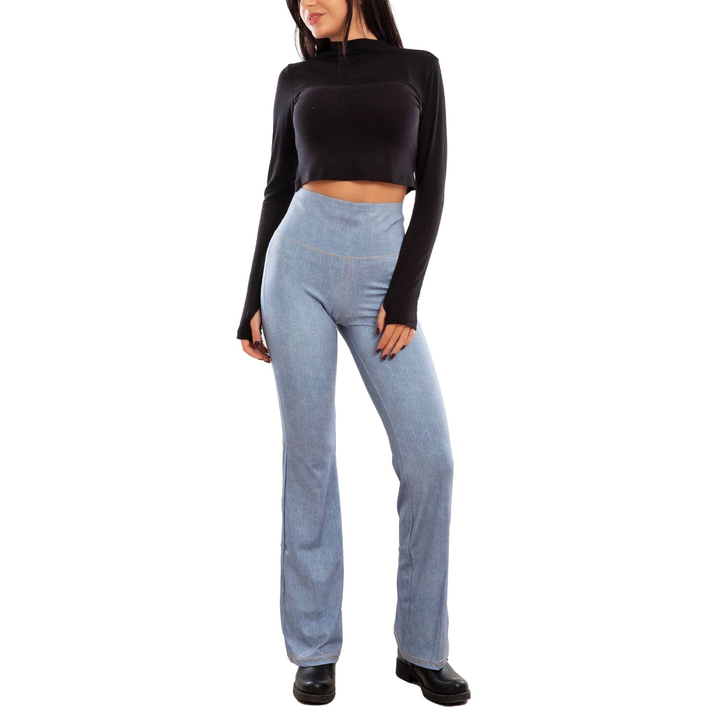 toocool leggings donna pantaloni effetto jeans zampa elefante campana vita alta toocool vi 711 blu chiaro s