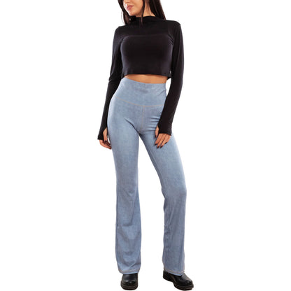 toocool leggings donna pantaloni effetto jeans zampa elefante campana vita alta toocool vi 711 blu chiaro s
