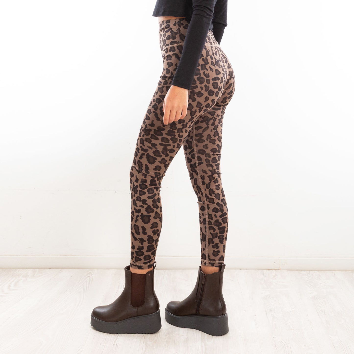 toocool leggings donna pantaloni maculati leopardati vita alta elasticizzati toocool vi 7881 marrone sm