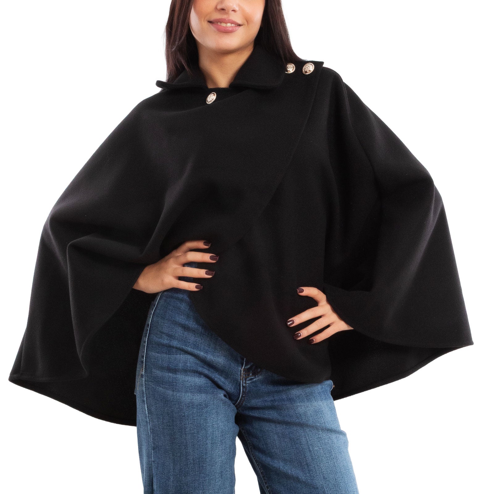 toocool mantellina poncho donna elegante bottoni dorati cape a portafoglio vb 5693