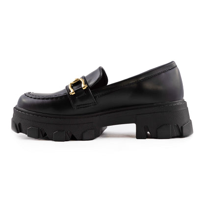 toocool mocassini donna platform con suola carrarmato scarpe penny loafer in similpelle lucida con morsetto dorato q1032